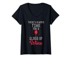 Donna Cè sempre tempo per un bicchiere di vino e un design grafic Maglietta con Collo a V