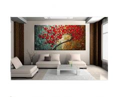Gbwzz Albero Astratto Fiore Rosso Coltello Pittura a Olio su Tela Bella Immagine di Arte della Parete casa Arredamento Bel Regalo, 60x120 cm