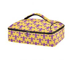 Mardi Gras Viola Fleur De Lis Giallo Isolato Casseruola Trasportatori per alimenti caldi e freddi Portatile Casseruola Porta piatti Lasagna Lugger Tote per Viaggi Picnic Campeggio Party