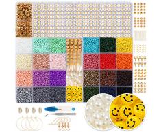 RUBY Perline per Braccialetti 24000 Pezzi 2mm 24 Perline Colorate Set, Mini Perline per Bigiotteria fai da te Con 300 Perline Lettere E Perline Smiley, Per Braccialetti fai da te Bambina