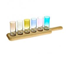 Set 6 bicchieri da liquore, grappa "PADDLE" 60ml, colorati, 6 colori diversi, con vassoio in legno (GERMAN CRYSTAL powered by CRISTALICA)