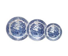 Tognana Old England, Servizio Piatti per 6 persone, 18 Pezzi, Stoneware, Bianco e Blu