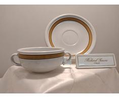 RICHARD GINORI TAZZA BRODO C/MANICI CM.12 - CC.260 - C/PIATTO CM.18 color ocra con fili neri. Modello 430. Laveno (scelta commerciale)