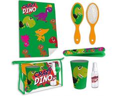 Kit Igiene Bambino Scuola Viaggio DINOSAURO Set Igiene Personale Beauty Case bambino SPAZZOLA, BICCHIERE, PORTA SPAZZOLINO DENTI, ASCIUGAMANO Dinosauri - Set Toillette Bambino