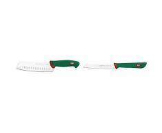 Sanelli Premana Professional Coltello Giapponese Olivato, Acciaio, Verde/Rosso, 31.0x3.0x6.0 cm & Professional Coltello Pomodoro, Alluminio, Verde/Rosso, 23.0x1.5x2.5 cm