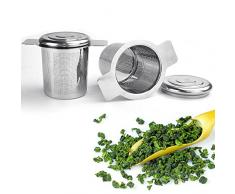 Reforung 2 Pz Filtri per Tisane Sfuse in Acciaio Inox Colino per Tisane con Coperchio Setaccio per Tisane con Due Manici Filtro da Tè con Rete a Maglia Fine per Teiera, Tazze, Tazze da Tè