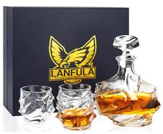 LANFULA Bicchiere e Decanter da Whisky Cristallo, 750 ml Caraffa con 4 Bicchieri Whiskey 320 ml per Bar di Casa , Regalo per Papà Nonno Marito Amico, Bella Confezione Regalo, Set di 5 Pezzi