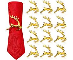 LATERN 12 Pezzi Portatovaglioli Con Renne Di Natale, 6CM Oro Portatovaglioli Cervo Renna Fibbia Per Tovaglioli per Decorazione Della Tavola Della Festa Del Ringraziamento per Il Pranzo Di Natale