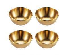 Eabdice 4 Pezzi Mini Ciotole per Salse in Acciaio Inossidabile, Ciotole di Spezie Rotonde, Piattino Antipasto Ciotola Mini Piattino, Applica a per Servire Spezie, Salse, Ketchup, Snack(Oro)