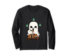 Carino Halloween Kawaii fantasma mangiare sushi con le bacchette Maglia a Manica
