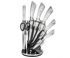 Velaze Set Coltelli, Coltelli Cucina Set 8 Pezzi, Ceppo Coltelli, Set di Coltelli Professionali Chef in Acciaio Inossidabile con Blocco Coltelli Girevole - Argento