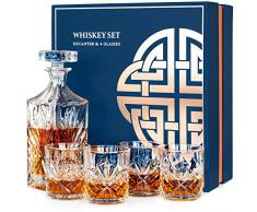 Set Bicchieri Whisky Decanter Vetro, Caraffa Whisky con Bicchiere da Whiskey Set 4 in Confezione Regalo Originale, Kit Whisky Completo Regali per Uomo Padre Papà Marito Fratello