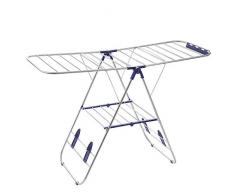 SONGMICS Stendibiancheria Pieghevole da Pavimento Stendino Estensibile di Tubi in Acciaio Inox Colore Argento LLR502