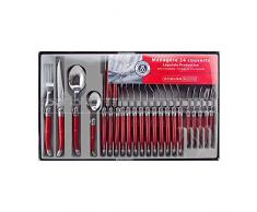 Laguiole Production - Set posate 24 pezzi - Set posate in acciaio inox e ABS per 6 persone - Confezione regalo di presentazione - Colore perla rossa