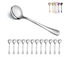 Cucchiai da minestra, Kyraton 12 pezzi cucchiai rotondi in acciaio inossidabile, cucchiaio da tavola, cucchiai, posate, set da 12, lavabile in lavastoviglie