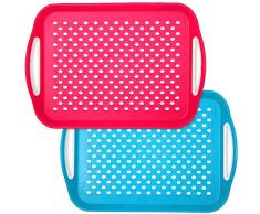 Set di 2 - Vassoi antiscivolo - Superfici interne ed esterne antiscivolo - Vassoio di plastica rettangolare 40,5 x 29 x 5 cm - Ideale servizio, pasti - Blu e rosa