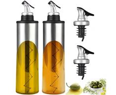 HOMGEN 2PZ Bottiglia Olio 650ml Oliera Salvagoccia Oliera Vetro con Scala Dispenser per Olio dOliva Aceto Dispenser Olio da Tavola per Cucina Insalata