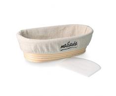 malcasta - Cestino Ovale (35 x 15 x 8 cm) Spatola da pasticcere, Coltello da Pasticceria e Inserto in Lino – in Canna dindice Naturale, 35 * 15 * 8 cm