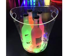 Reuvv LED Ghiaccio Secchio 5L Vino Borsa Termica Colori Cambiando Champagne Grande capacità Champagne Vino Bevande Birra Secchio per Festa Bar Casa - Doppio Manico Trasparente Secchio Champagne
