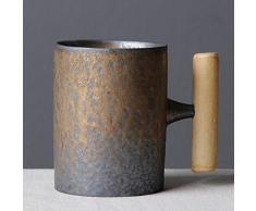 THUMBGEEK - Tazza in ceramica con manico di legno, stile vintage giapponese, per acqua e caffè, per casa e ufficio (grigio-A)