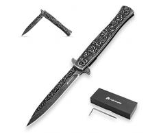 Coltello Pieghevole,Coltello Pieghevole in Stile Goffrato,7Cr17 di Coltello Soccorso Portatile di Sopravvivenza per Caccia,Campeggio attività allAperto Multiuso (Le Rose Goffratura)