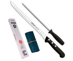 Arcos Set Coltelli Professionali | 3 pezzi | set coltelli acciaio inox (240 mm) | Coltello + Acciaini Affilatori | Coltello da prosciutto professionale | Acciaio Inox Nitrum