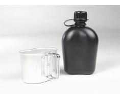 Mil-Tec - Borraccia esercito americano, con bicchiere e custodia, Nero (nero), Taglia unica