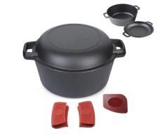 Pinnacle Cookware - 4,7 Litri / 5 Quarti In Ghisa Pre-Stagionata Doppio Forno Olandese/Casseruola | Coperchio Della Padella | Pentola in Ghisa | Campeggio | Copri Maniglia e Raschietto