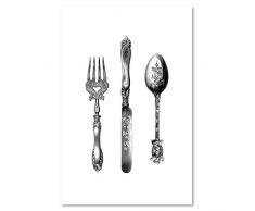 Feeby Stampa su Tela XXL Astratto Arte Moderno Posate Cucina Grigio 80x120 cm