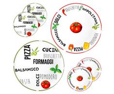 MamboCat - 6 piatti da pizza grandi, diametro 31 cm, 6 pezzi, rotondi, con scritte simpatiche, piatti da portata con fantasie, per 6 persone