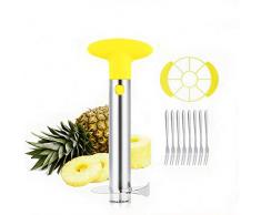 OITUGG Taglia Ananas - Sbuccia Ananas - Taglia Ananas Acciaio Inox - Affetta Ananas con 8 pezzi Frutta Forchette e 1 pezzi Ananas tagliato a spicchi (Giallo)