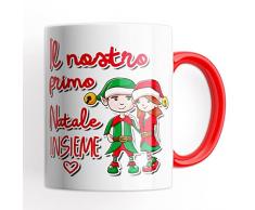 Tazza Il nostro Primo Natale insieme - Idea Regalo Manico e Interno Rosso, scritta Natalizia - Coppia - Mug 320 ml in Ceramica