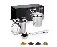UNIDEAL 2pc Filtro per tè in Acciaio Inox con Coperchio e Cucchiaino da tè, infusore per tisane, filtro the infusione, filtro per tisane,infusore te,filtro per the sfuso,colino per tisane