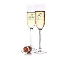 AMAVEL Set 2 Flûte con Incisione per gli Sposi - Personalizzati con [NOMI] e [DATA] - Motivo Colombe - Set di Calici come Regalo di Nozze - Regalo per gli Sposi - Regalo per Innamorati