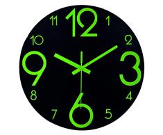 Plumeet Orologio da Parete Luminoso - 30cm Orologio in Legno Silenzioso con luminescenza - Grande Orologio da Parete Decorativa per la Cucina, Ufficio, Camera da Letto (Nera)