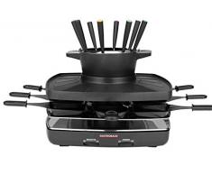 Gastroback 42567 Raclette Fondue Set Family And Friends, für 8 Personen mit großer gerippter Grillplatte, Grande Piastra a Coste, Antiaderente, Rimovibile e Lavabile in lavastoviglie, Nero-Argento