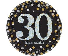 Amscan 551544 piatti di carta con decorazioni riflettenti in Oro e scritta, 26 cm (in lingua inglese)