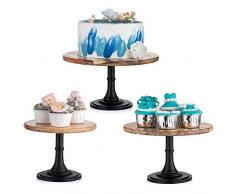 Nuptio Set di Alzate Torte in Legno: Espositore Rustico Torte Matrimonio Dessert Piatto Espositore Piedistallo Torte in Legno Compleanno Baby Shower, Set di 3