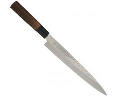 Coltello Giapponese Sekiryu Sashimi SRH400, Lama Martellata Lunghezza 21cm in Acciaio Inox, Manico dipinto Marrone scuro, per Sushi