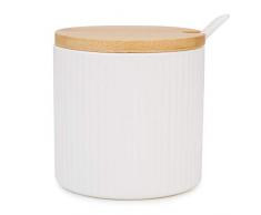 Chase Chic Zuccheriera in Ceramica 250 ml, Formaggiera con Coperchio in Legno e Cucchiaino in Porcellana, Ideale per Cucina, Bianca