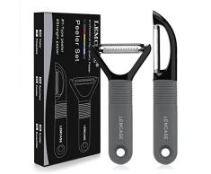 LEMCASE Pelapatate - Peeler Frutta e Verdure, Pela per Mele Carote Patate Asparagi - Pelaverdure Professionali con Manico in Silicone e Lame in Acciaio Inox con Protezione Lama | Grigio (2 Pezzi)…