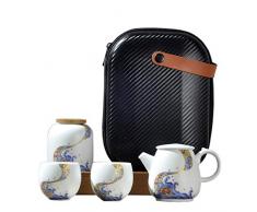 fanquare Portatile Servizio da Tè con Borsa da Viaggio, Set da Tè in Porcellana con Motivo a Onde di Mare e Fiori, 1 Teiera, 2 Tazze da Tè e 1 Scatola del Tè