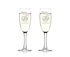 Set di 2 calici da Spumante Personalizzati con Incisione – Regali di Nozze per Coppia di sposi – Nome e Data – Idea Regalo per Matrimonio – Bicchieri da Matrimonio per Coppie – nel Cuore Due