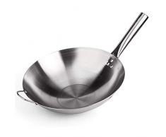 DUDDP Padella per Una Cucina Sana Padella Wok Non patinata Non ventilata, Padella Saute, Wok Grande Professionale, con Manico daiuto in Acciaio, Wok Multiuso, Argento, 40 cm