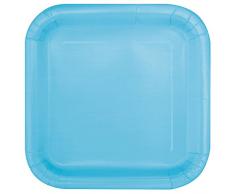 Unique Party 30900 - Piatti per Feste Quadrati Celesti, Confezione di 16, 18 cm
