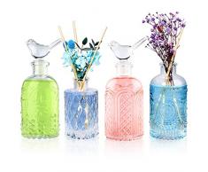 Set di 4 bottiglie di vetro con diffusore di canne, vuote, fai da te, per vasi profumati, vasi profumati, con bastoncini per casa, ufficio, scrivania, decorazione auto, regalo per ragazze e donne