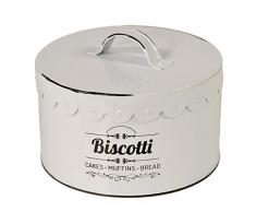 Gicos Barattolo biscottiera Contenitore in Latta Bianca 18 * 10 cm Tonda utilissimi ESP-720130