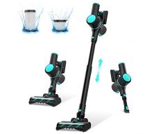 WOWGO Aspirapolvere a batteria, 30000 pa, senza sacchetto, con spazzola a LED e supporto da parete, durata 45 minuti, potente aspirazione per peli di animali, pavimento duro e moquette