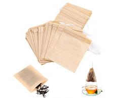 100 Bustine per Tisane, Sacchetti Filtro per Tè con Coulisse Bustine Te Vuote, Bustine Infusione Filtri Te Usa e Getta per Bustine di Tè, Filtro Vuoto per Tè Caffè Erbe Spezie (7 x 9 cm, Marrone)