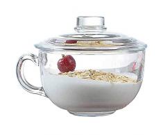 TAMUME 550ml Ciotola per Cereali in Vetro Microwavable con Coperchio Vetro, Tazza Colazione Grande per Microonde, Coppa della Colazione